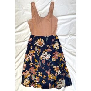 Pact Striped Floral Tank Dress Midi Knee Length Fit & Flare Peekaboo Tie Back XS